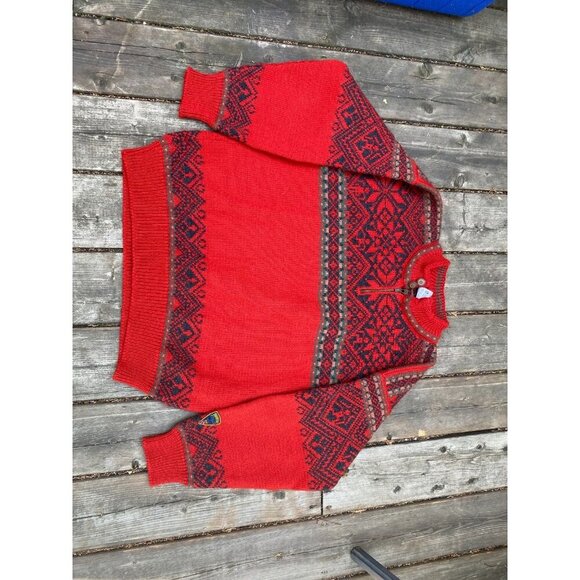 VINTAGE 1995 DALE OF NORWAY EMBROIDERED PEACE SWEATER RED WOOL STYLE AZTEC - Picture 4 of 8
